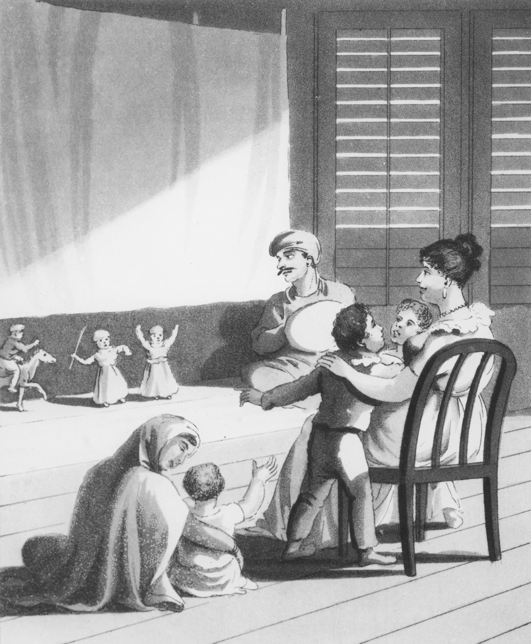 ヨーロッパの子供たちの娯楽のために先住民ジャグラーが展示したカウプートリまたは人形、「インドのヨーロッパ人」のプレート18、1813年 作： シャルル・ド・オイリー