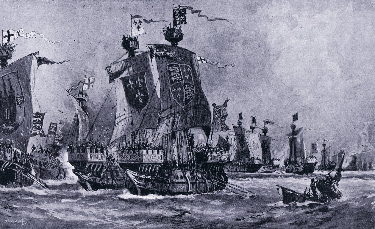 スライズの戦い、AD1340年6月、1920年代 作： チャールズダニエルワード