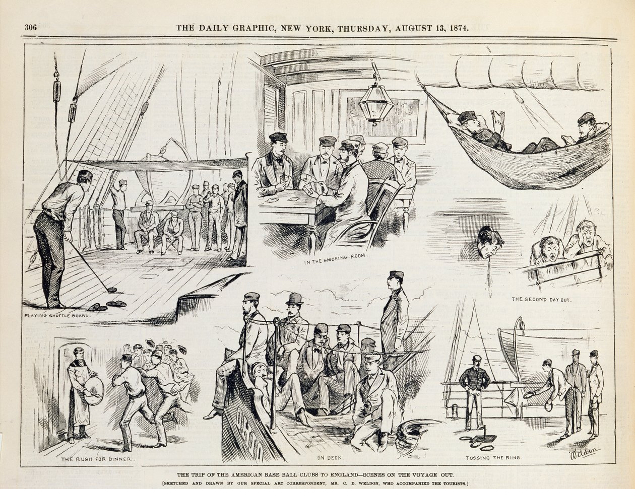 アメリカの野球クラブのイギリスへの旅（The Voyage Out）、ニューヨークデイリーグラフィック、1874年に公開 作： チャールズ・ウェルド