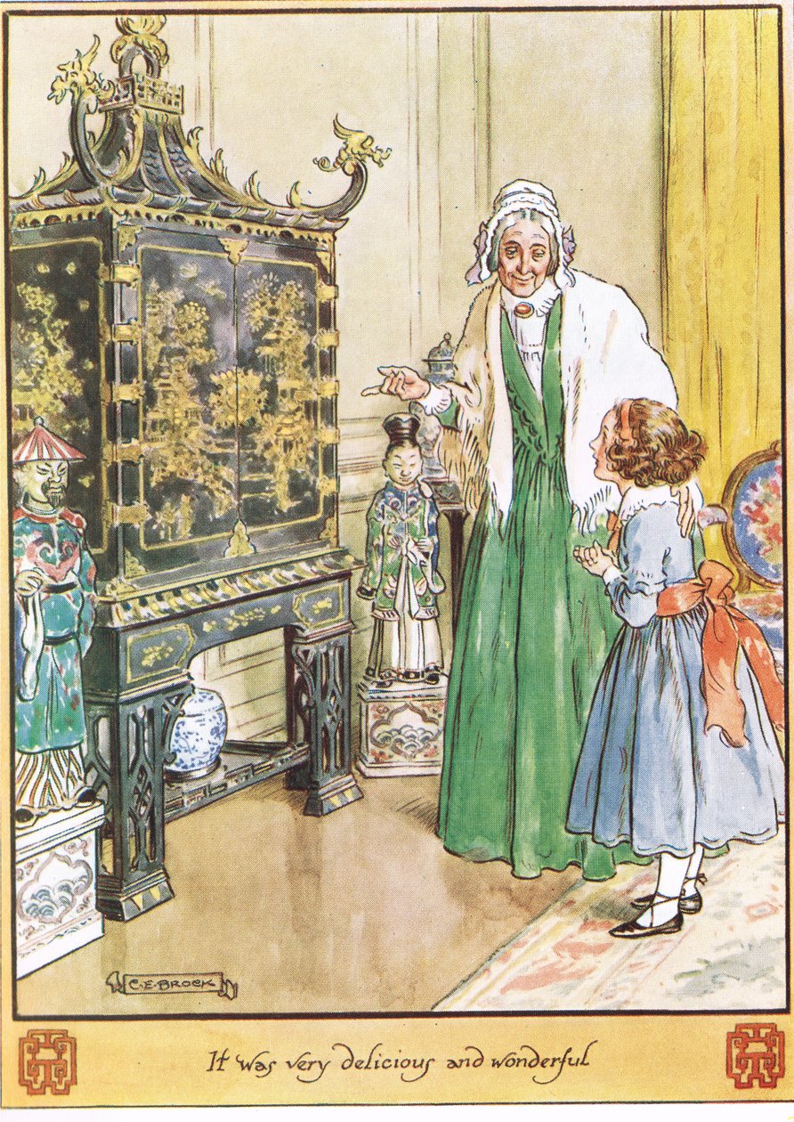 チャイニーズチェスト、モレスワース夫人による「The Cuckoo Clock」のイラスト、1930年にMacmillanから出版 作： チャールズ・エドモンド・ブロック
