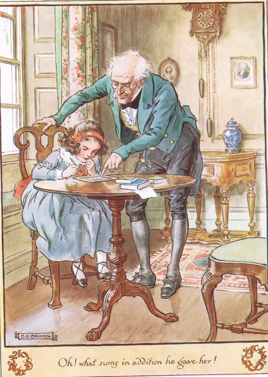数学のレッスン、モレスワース夫人による「The Cuckoo Clock」のイラスト、1930年にMacmillanから出版 作： チャールズ・エドモンド・ブロック