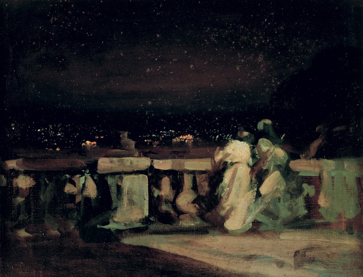 花火を見ながら、セントクラウド（テラス）c.1893 作： チャールズ・エドワード・コンダー