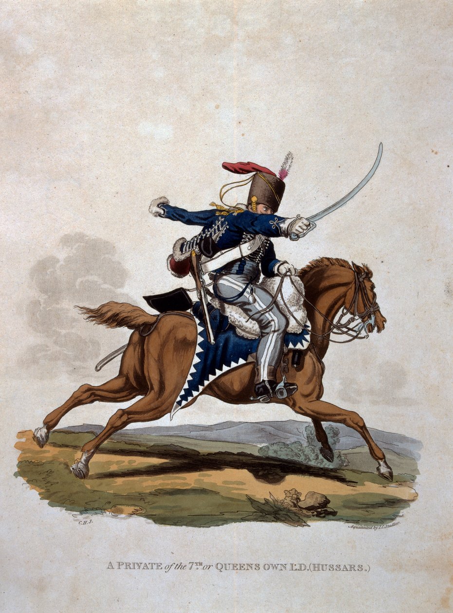 Colnaghi und Co. 1812-15によって発行されたJCスタドラーによって刻まれた「最後の規則1812によると、大英帝国軍の衣装」からの7人目の女王、または女王自身の騎兵 作： チャールズハミルトンスミス