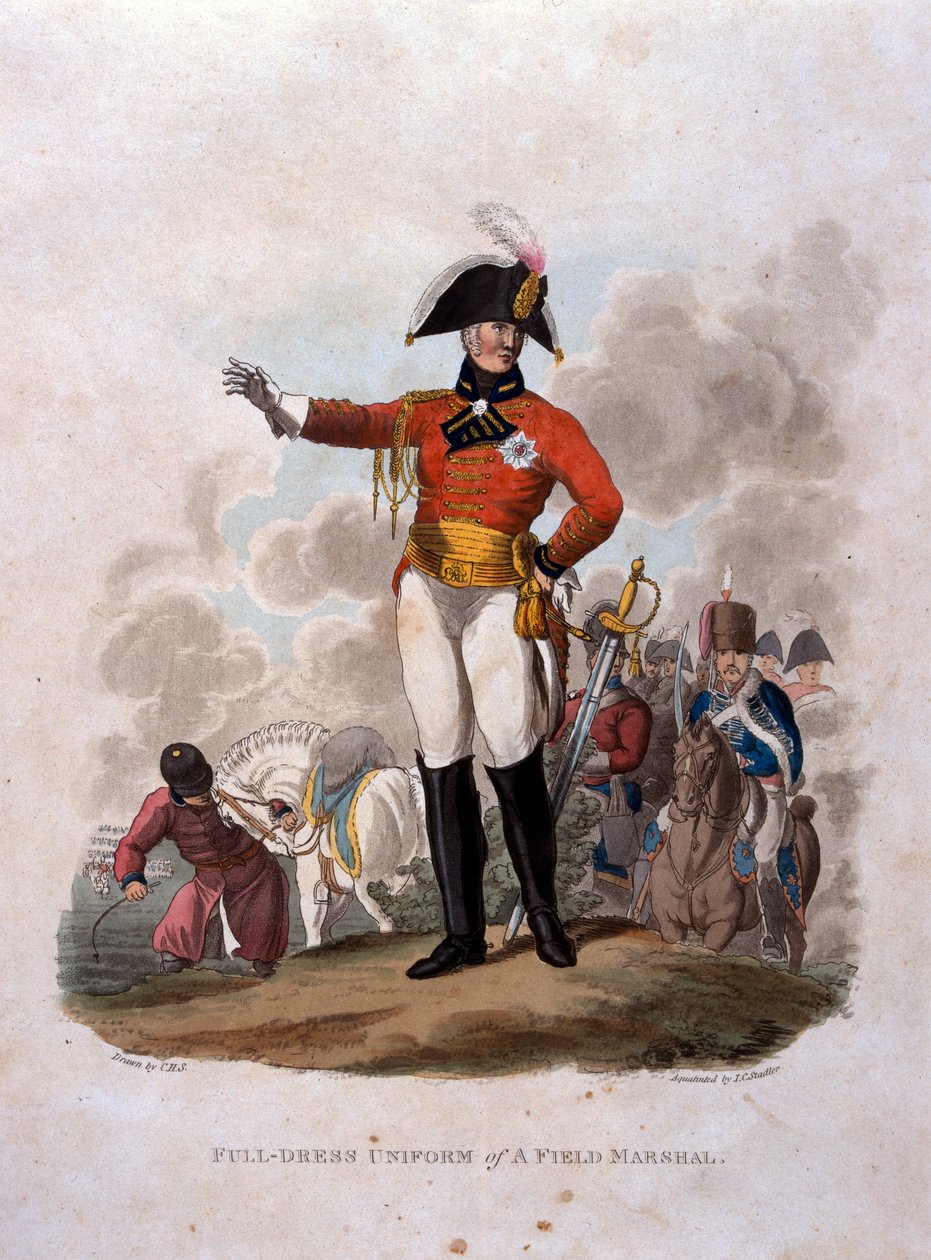 Colnaghi und Co. 1812-15によって発行されたJCスタドラーによって刻まれた「大英帝国の軍の衣装、最後の規則1812による」からのフィールドマーシャルの正装ユニフォーム 作： チャールズハミルトンスミス