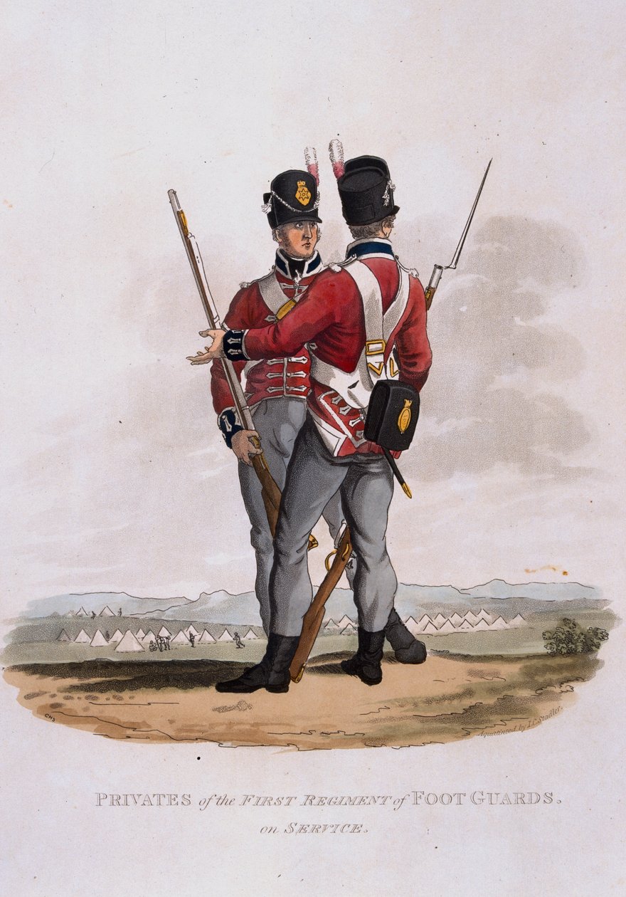 Colnaghi und Cによって出版されたJCスタドラーによって刻まれた「最後の規則1812によると大英帝国の陸軍の衣装」からの最初の軍の部隊の民間人 作： チャールズハミルトンスミス