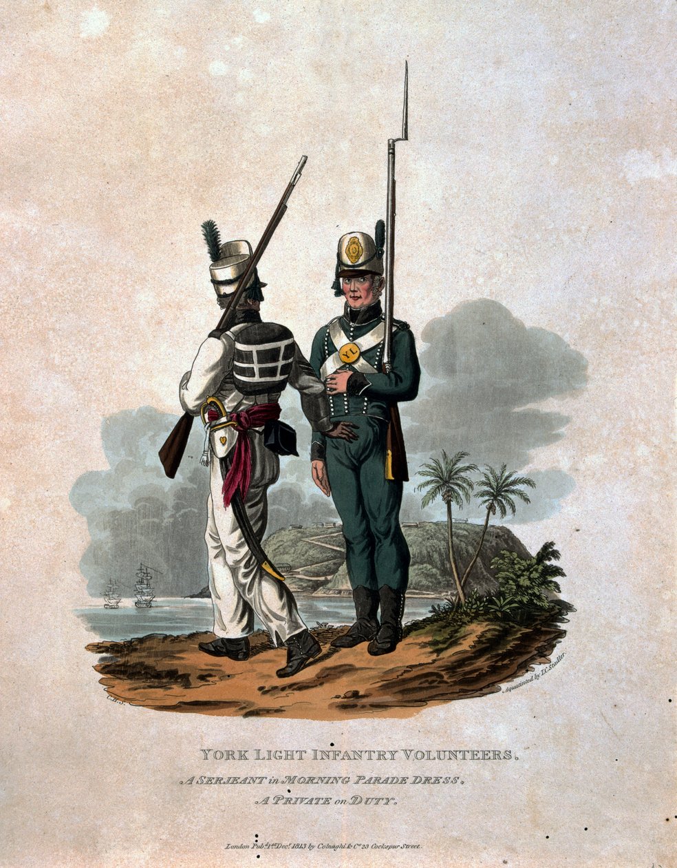 JC Stadlによって刻まれた「最後の規則1812によると、大英帝国の陸軍の衣装」からのモーニングパレードドレスのサージェント、ヨークライト歩兵ボランティア 作： チャールズハミルトンスミス