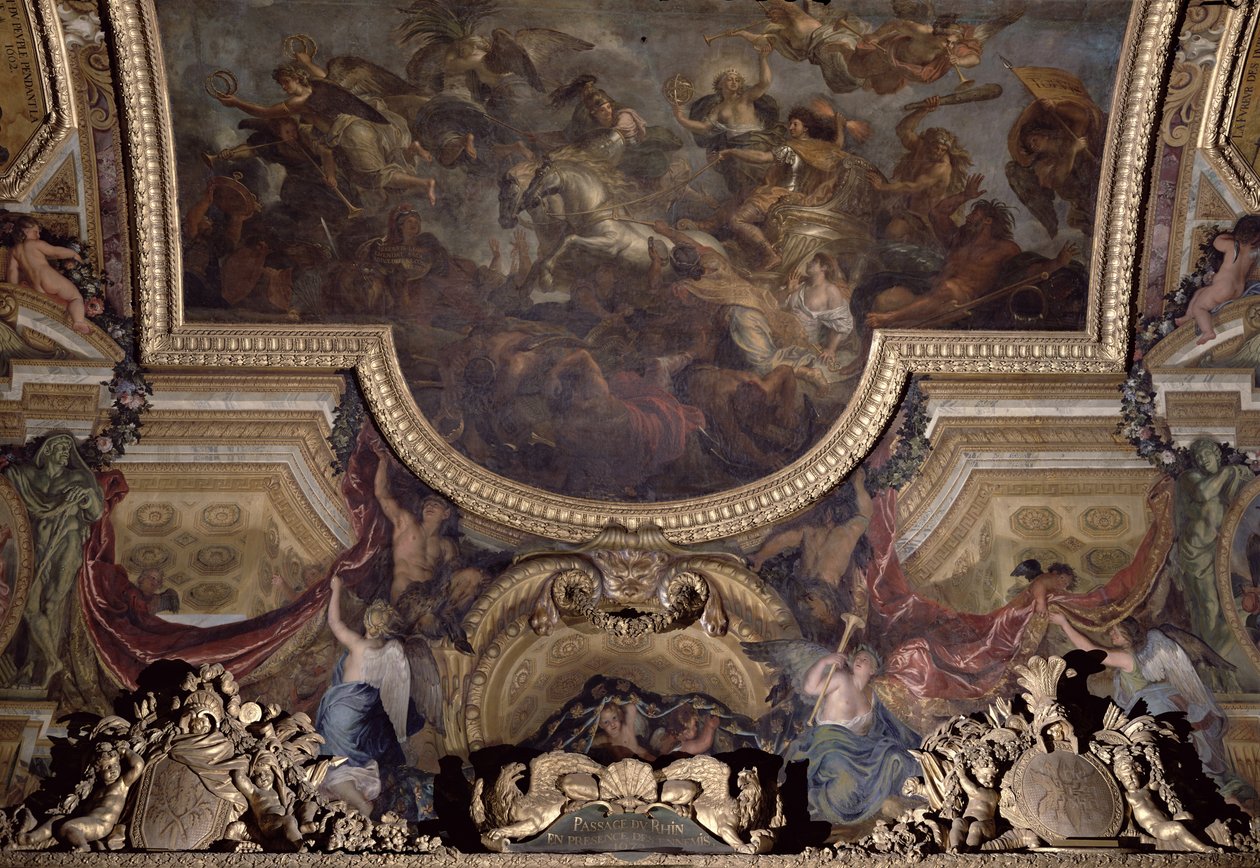 1672年の敵の存在下でのライン川の通路、Galerie des Glacesの天井画 作： チャールズ・ル・ブラン
