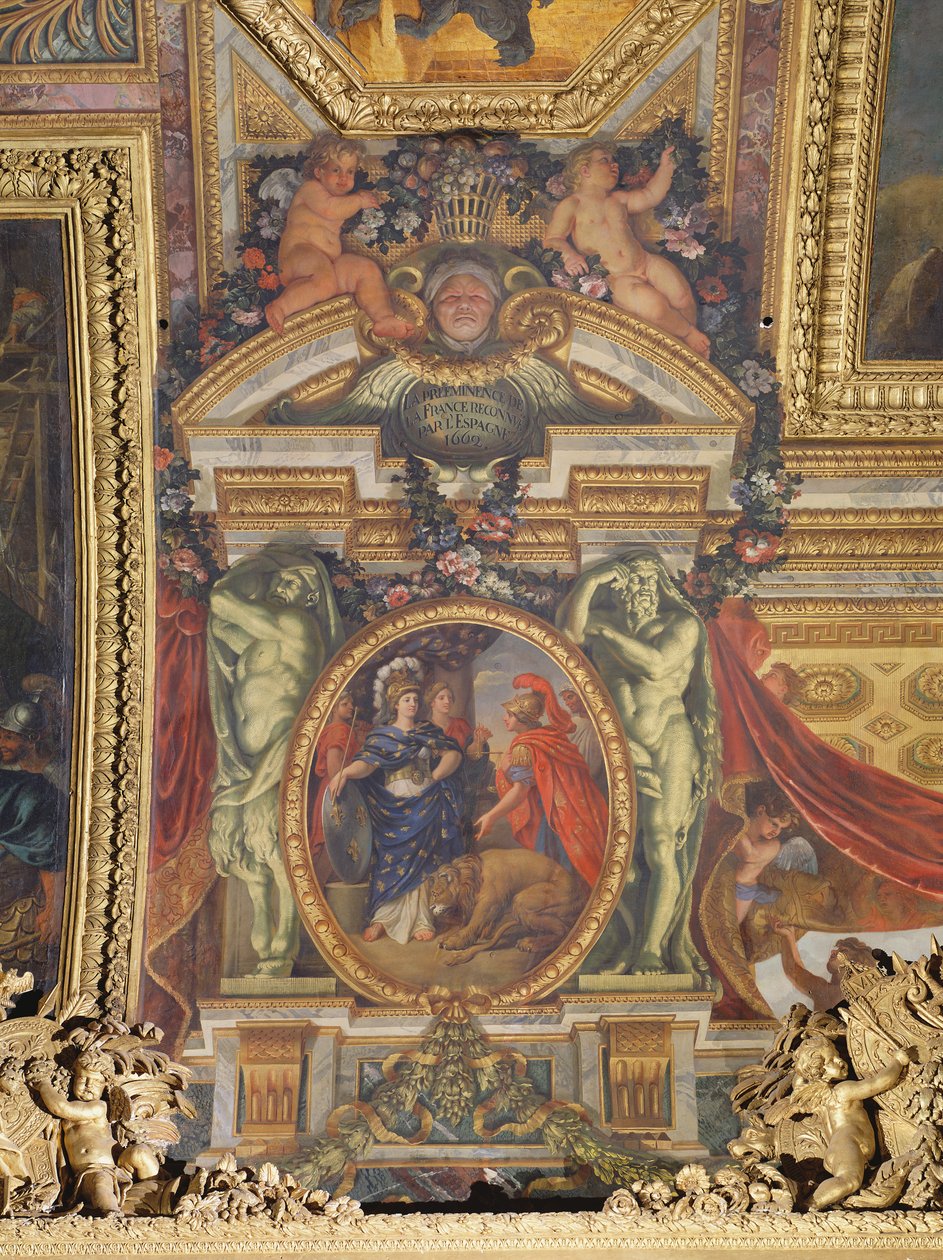 スペインは1662年にフランスの卓越性を認め、Galerie des Glacesの天井画 作： チャールズ・ル・ブラン