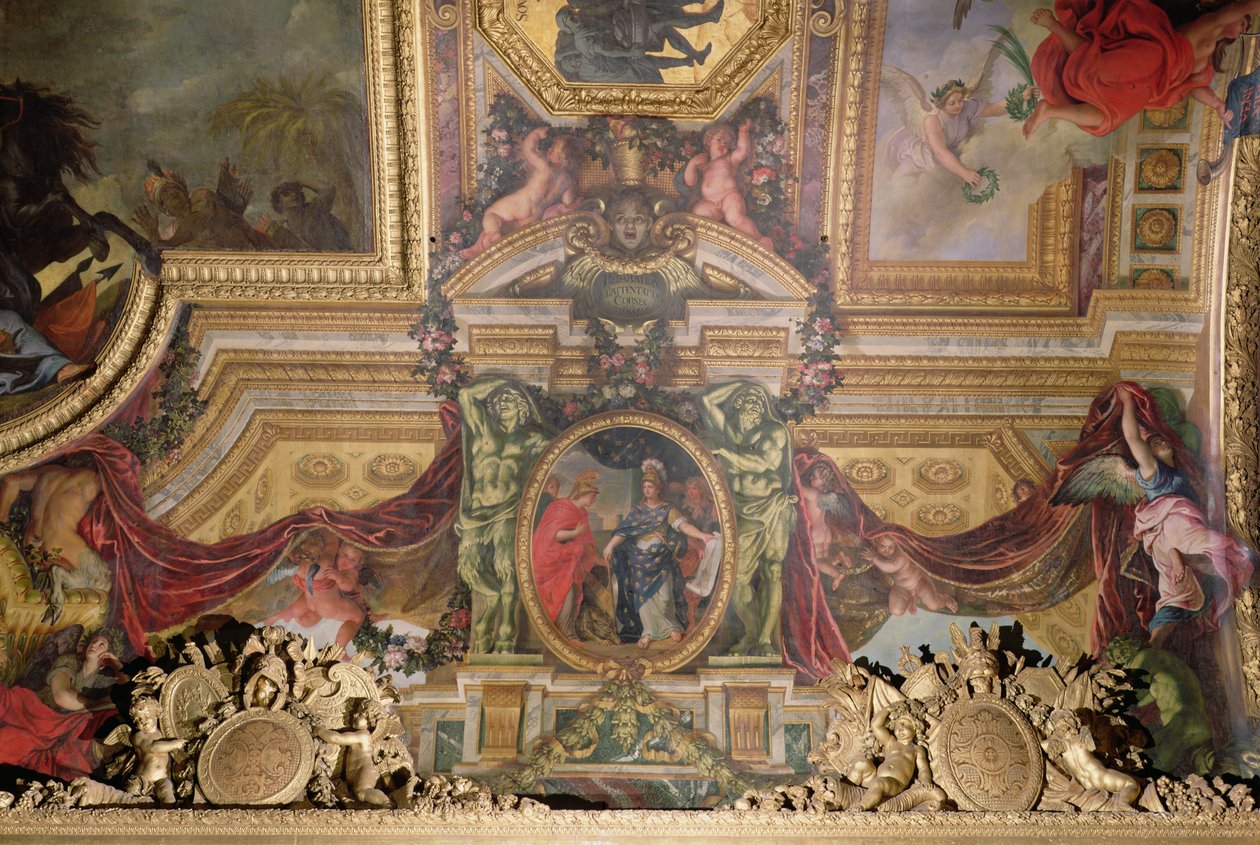 1664年のコルシカの攻撃に対する贖罪、Galerie des Glacesの天井画 作： チャールズ・ル・ブラン