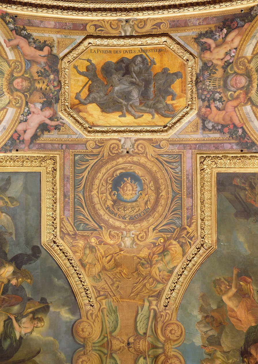 1662年のデュエルのマニアの終焉、Galerie des Glacesの天井画 作： チャールズ・ル・ブラン