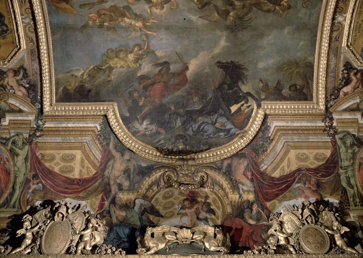 1673年に13日間でマーストリヒトを撮った王、Galerie des Glacesの天井画 作： チャールズ・ル・ブラン