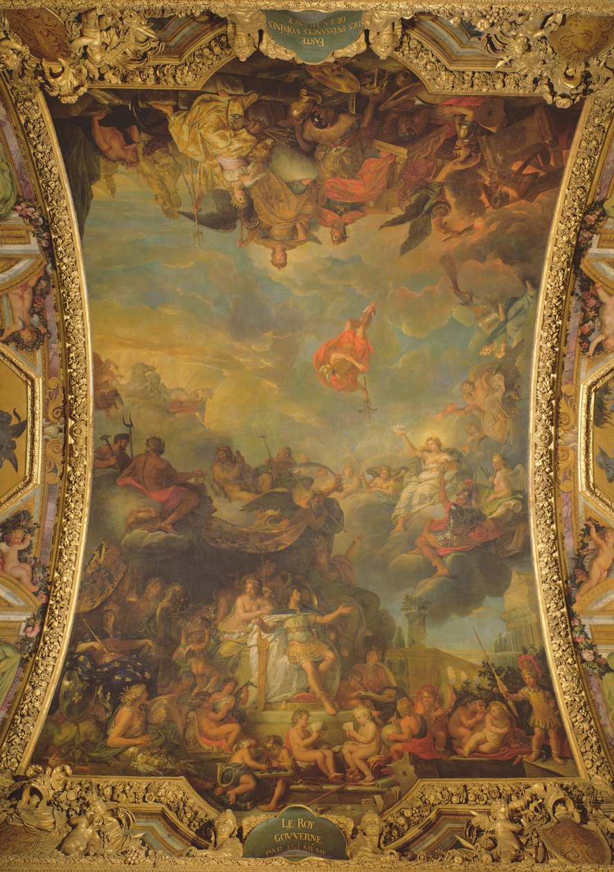 1661年にルイ14世（1638〜1715年）が単独で統治し、フランスの隣接する大国を支配し、氷河美術館の天井画 作： チャールズ・ル・ブラン