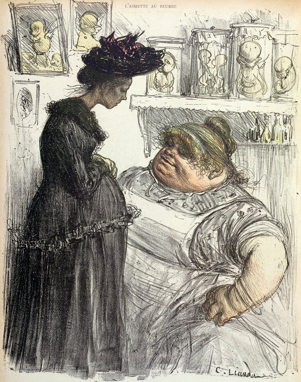 「l&39;Assiette au Beurre」、1902年からの妊娠中絶者 作： チャールズ・ランドレ