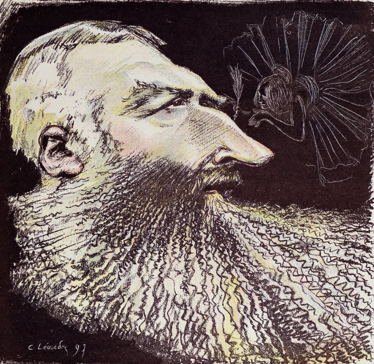 「ベルギーの王者クレオポルドII」、レオポルドII（1835-1909）とクレオデメローデ（1873-1966）の風刺画、1897 作： チャールズ・ランドレ