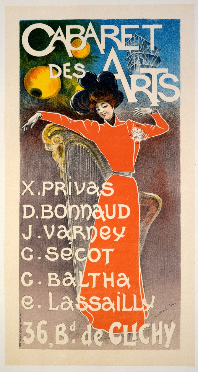 「Cabaret Des Arts」のポスター、1900年頃 作： チャールズ・ルーカス