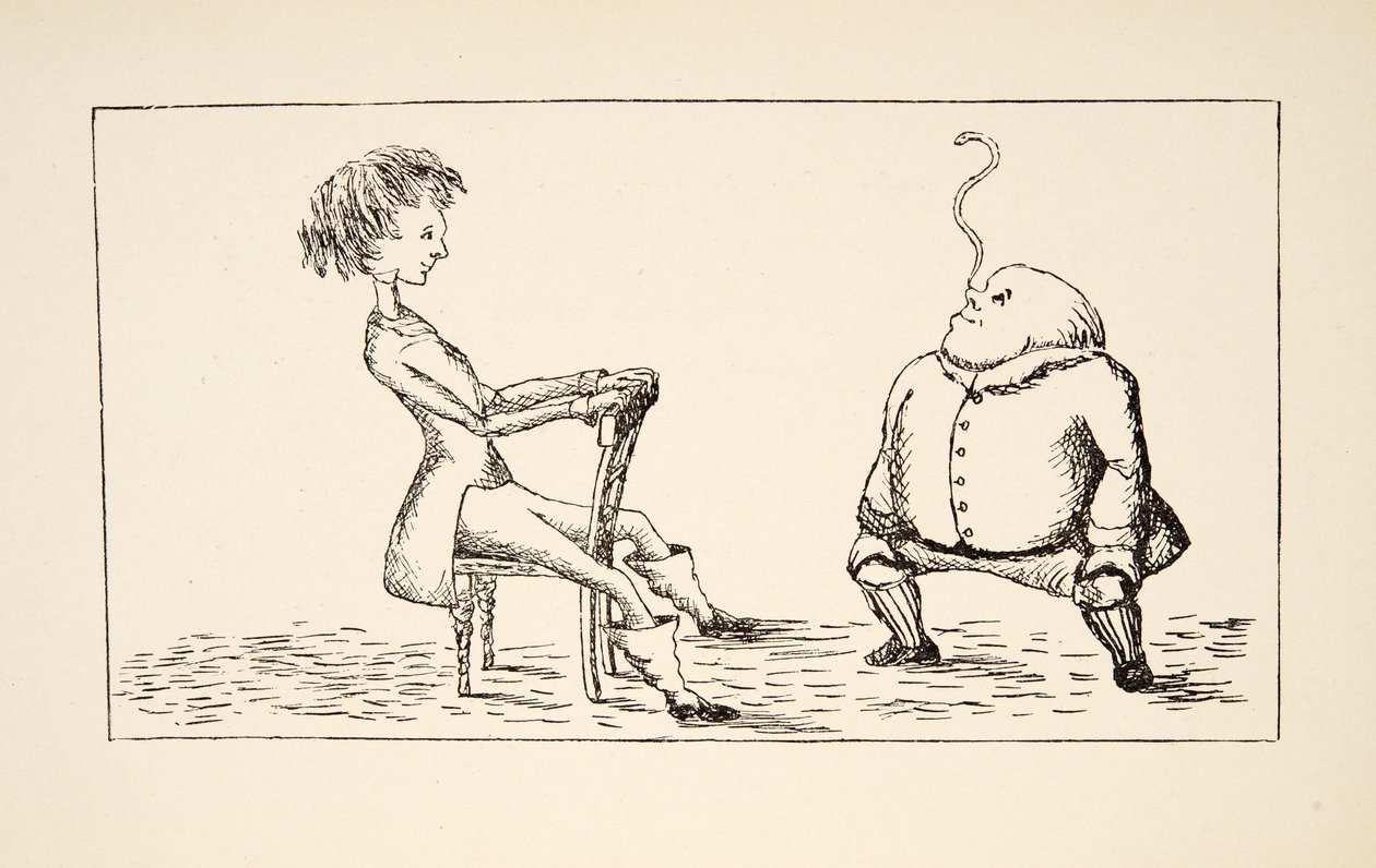 ウィリアム神父が鼻にうなぎのバランスをとっている、イラストはパブのAlices Adventures Under Groundから。 1886（ファクシミリ） 作： チャールズ・ルトウィッジ・ドジソン