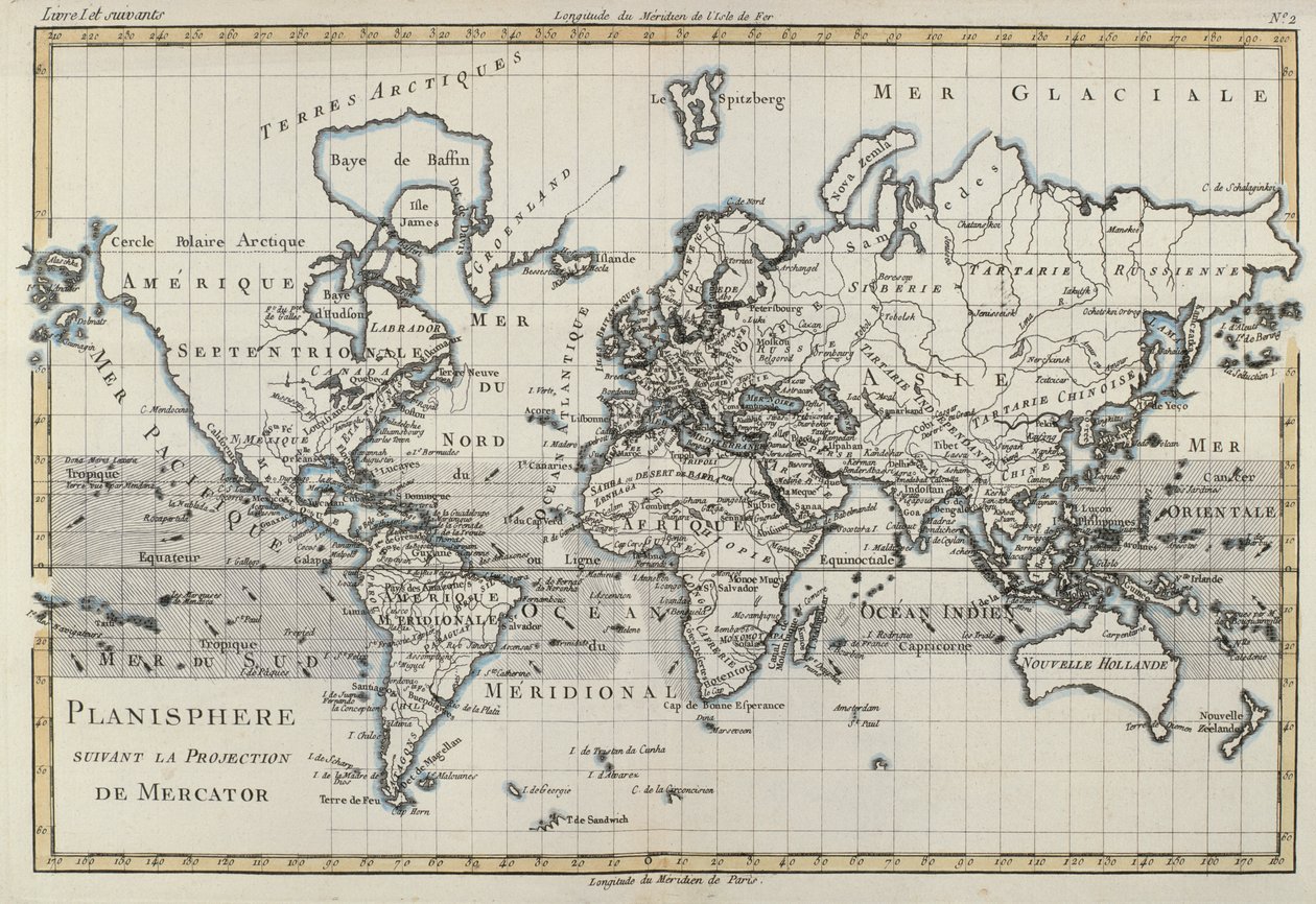 ギョーム・レイナル（1713-96）による「地球のすべての既知の部分のアトラス」からのメルカトル図法を使用した世界の地図、ジュネーブ、1780年 作： チャールズ・マリー・リゴバート・ボン