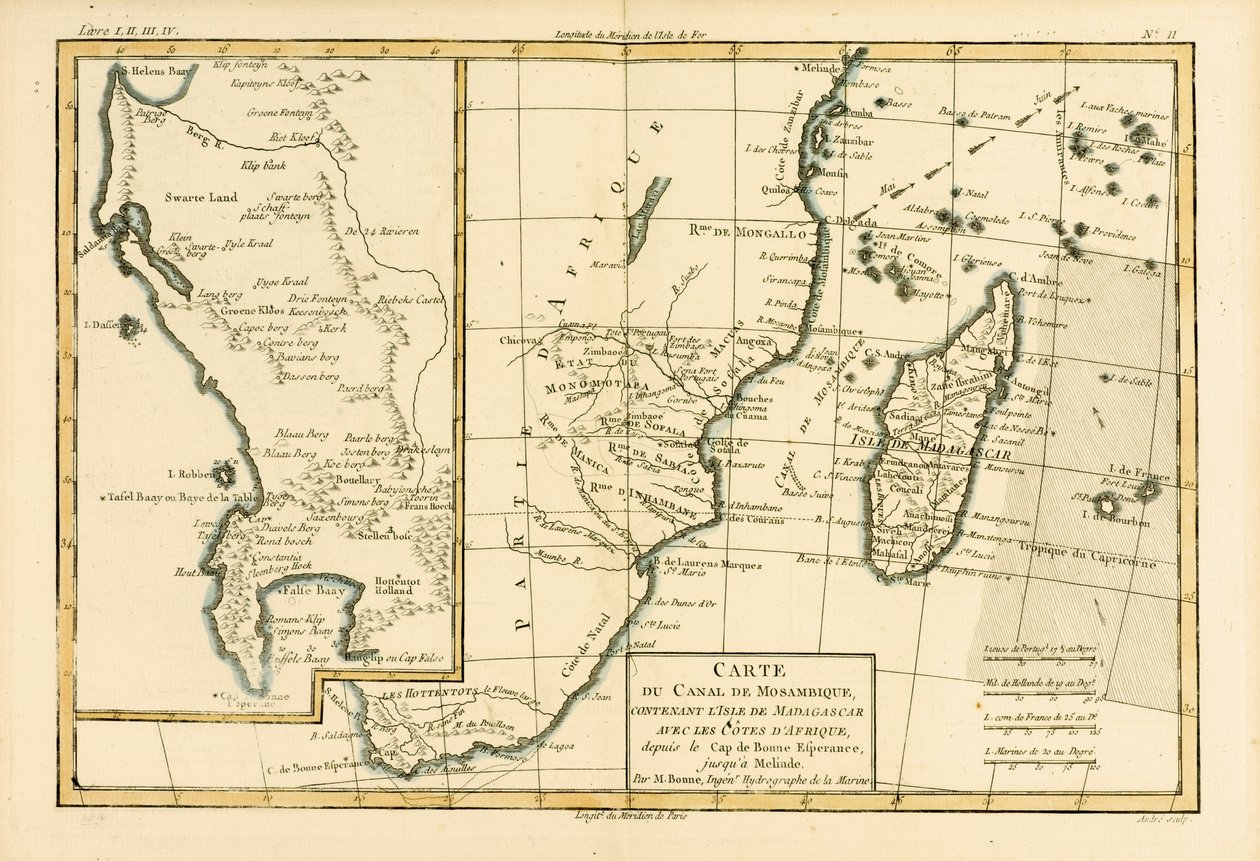 南部アフリカ、ギヨーム・レイナル（1713-96）による「地球のすべての既知の部分の地図」から、1780年にジュネーブで出版 作： チャールズ・マリー・リゴバート・ボン