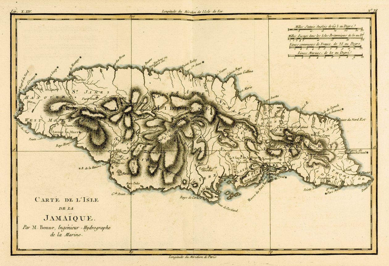 ジャマイカの島、ギヨーム・レイナル（1713-96）による「地球のすべての既知の部分の地図」から1780年に出版 作： チャールズ・マリー・リゴバート・ボン