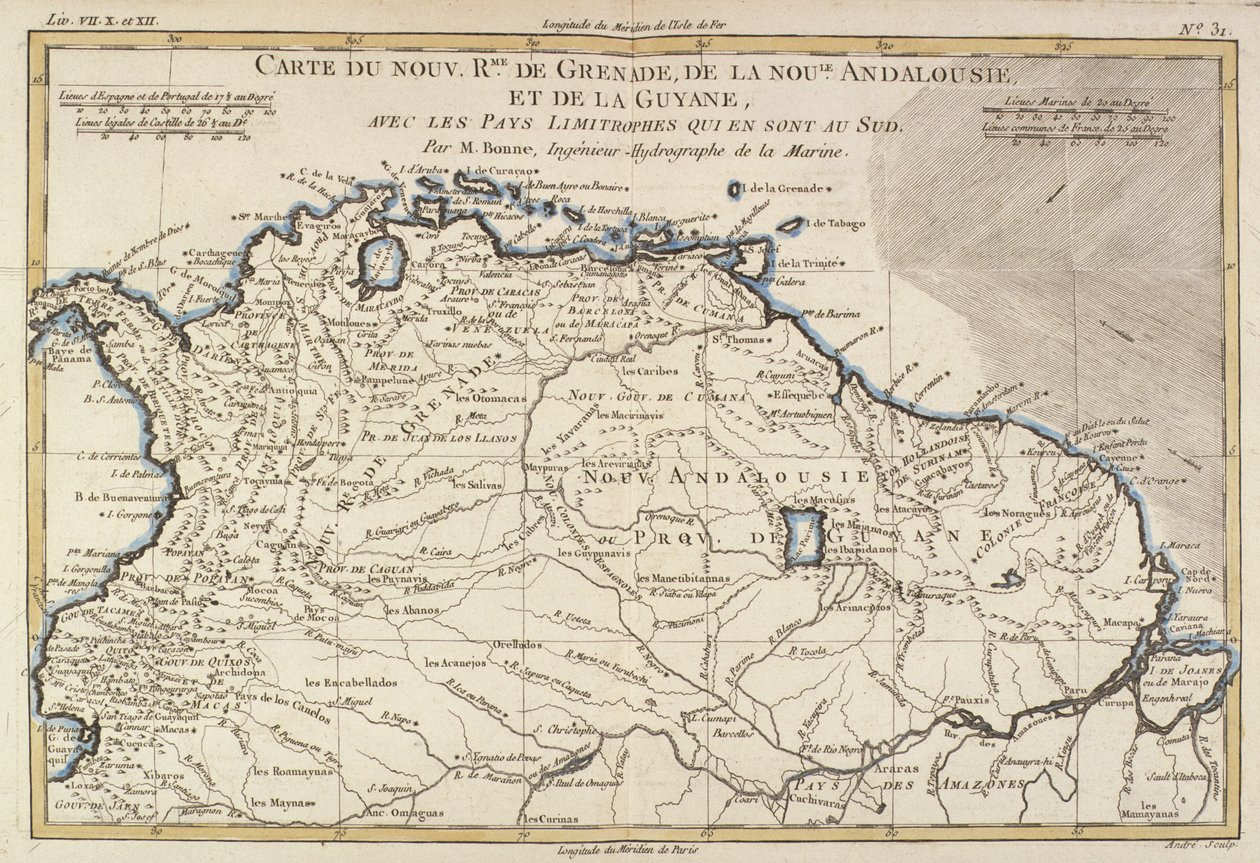 グレナダ、ニューアンダルシア、ガイアナの新王国、「地球のすべての既知の部分のアトラス」Guillaume Raynal（1713-96）Geneva、1780 作： チャールズ・マリー・リゴバート・ボン