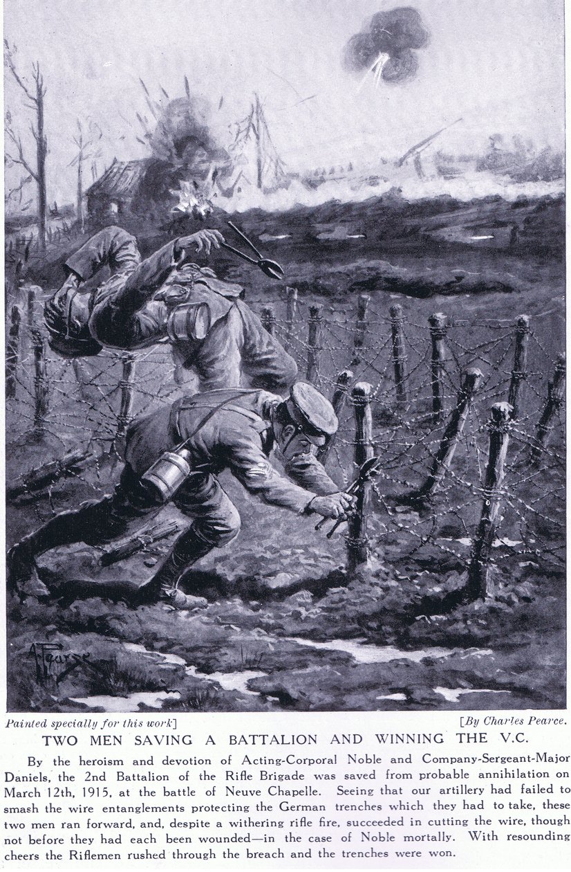 1915年3月のヌーブシャペルの戦いで大隊を救い、VCを獲得した2人の男性 作： チャールズ・ピアーズ
