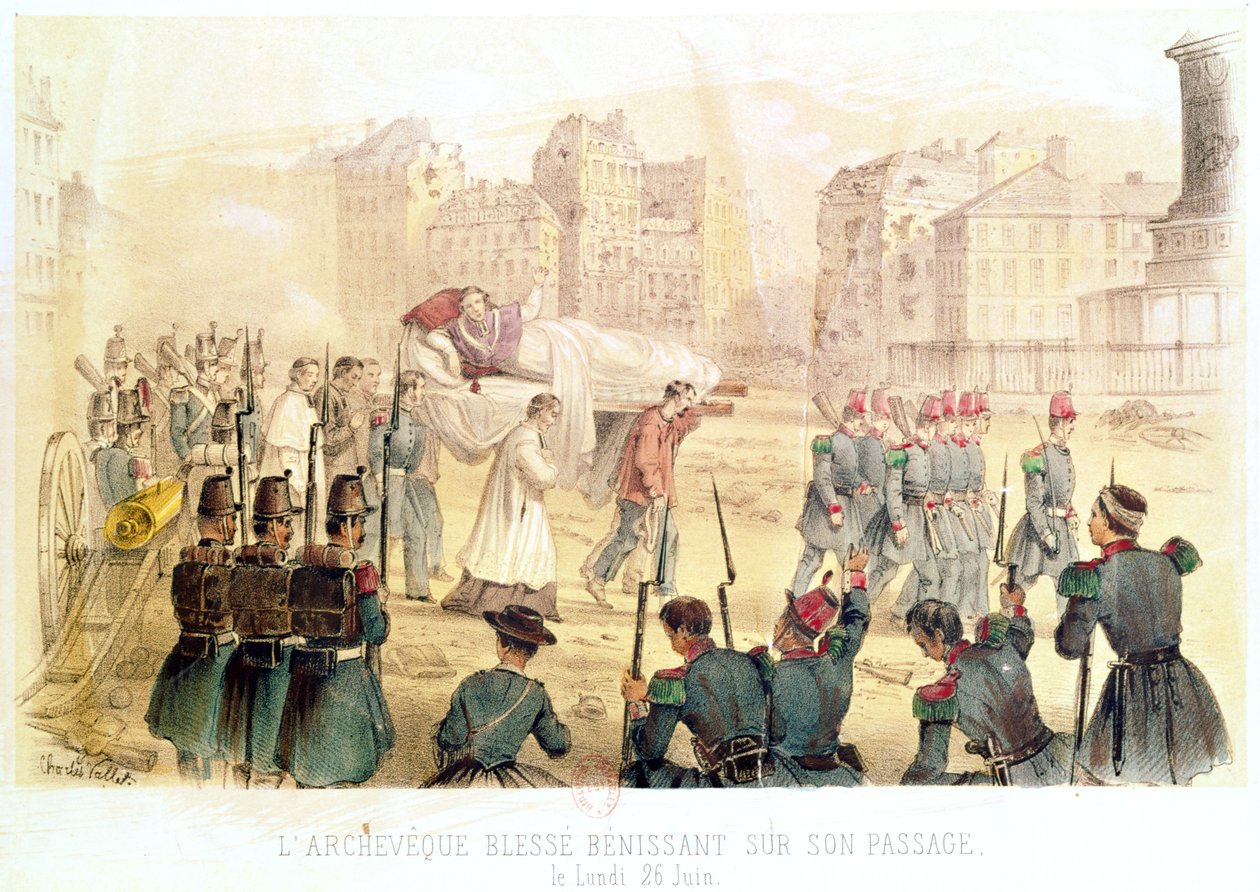 1848年6月26日月曜日、エミネンス・アフレ大司教が負傷、彼の旅に祝福を 作： チャールズ・バレット