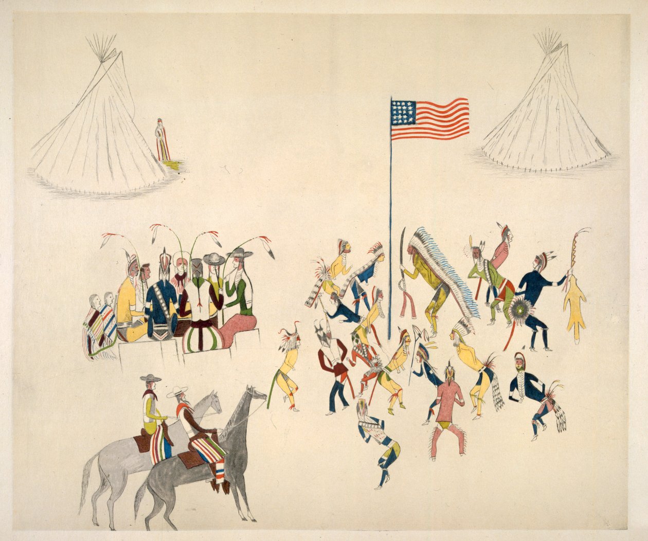 男性だけが参加するしょうしょうね舞（モスリンの色素） 作： チャールズ・ワサキー