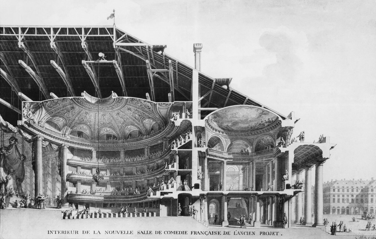 Theatre de l&39;Odeon、1776（紙と鉛筆） 作： シャルル・ド・ワイリー