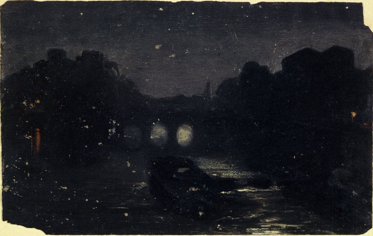 セーヌ河岸の夜の効果、1870年頃（油彩・カンヴァス） 作： シャルル・エミール・キュイジーン