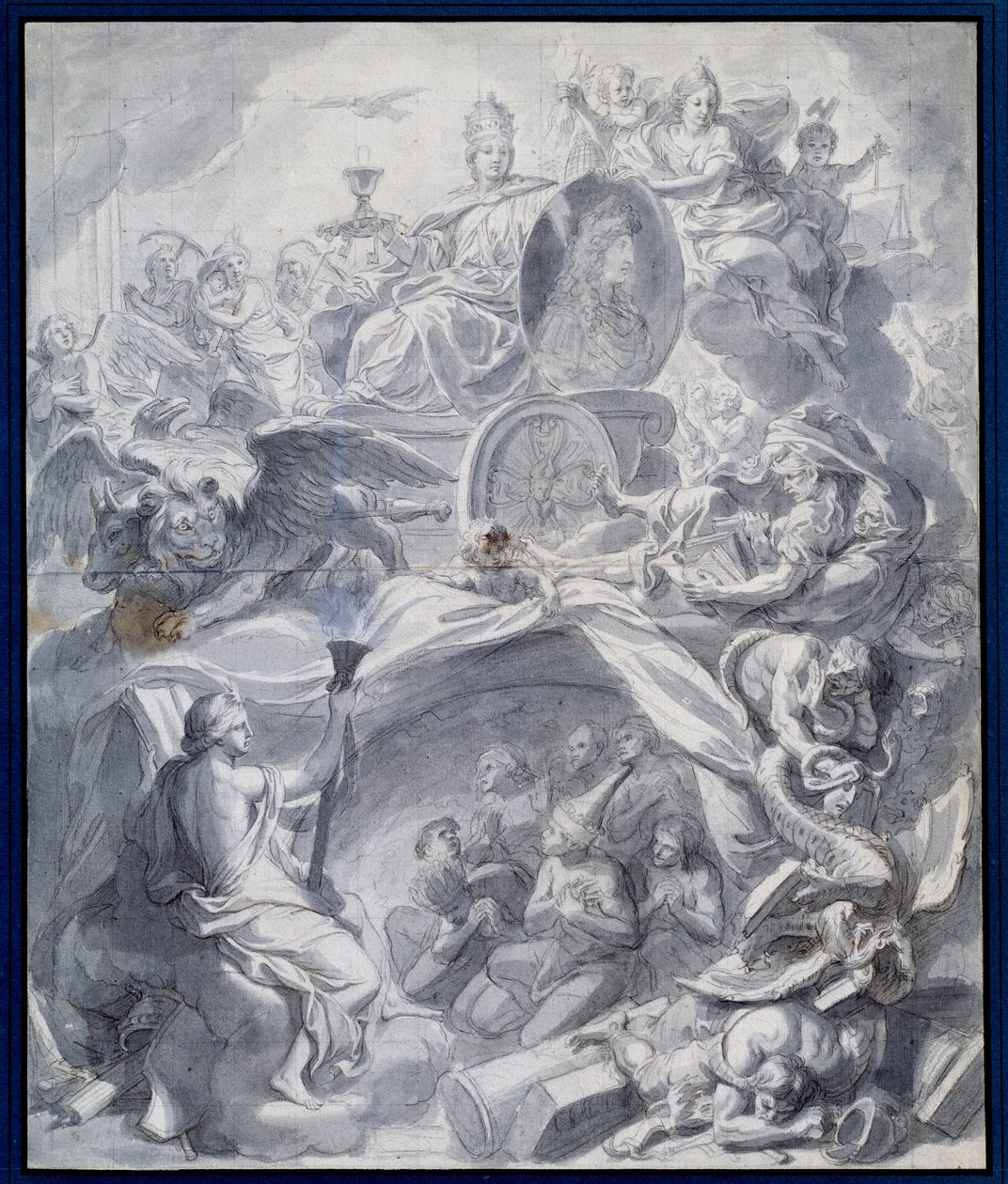 アレゴリー。シャルル・ルブラン（Le Brun）（1619-1690）の工房で描かれたガッシュとウォッシュによる「ヘレシーの勝利の教会、あるいは宗教の勝利」 17世紀 パリ、ルーヴル美術館蔵 作： チャールズ（スタジオ）ルブラン