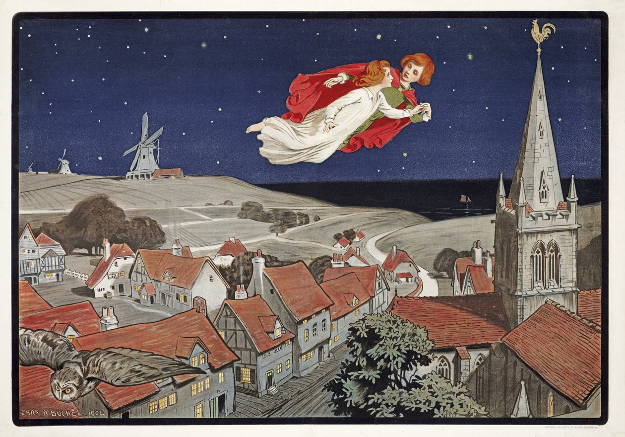 J・M・バリーによるピーターパンのピーターとウェンディの飛行（1860 - 1937）、pub.1904（カラーリソ） 作： チャールズ・A・ビューチェル