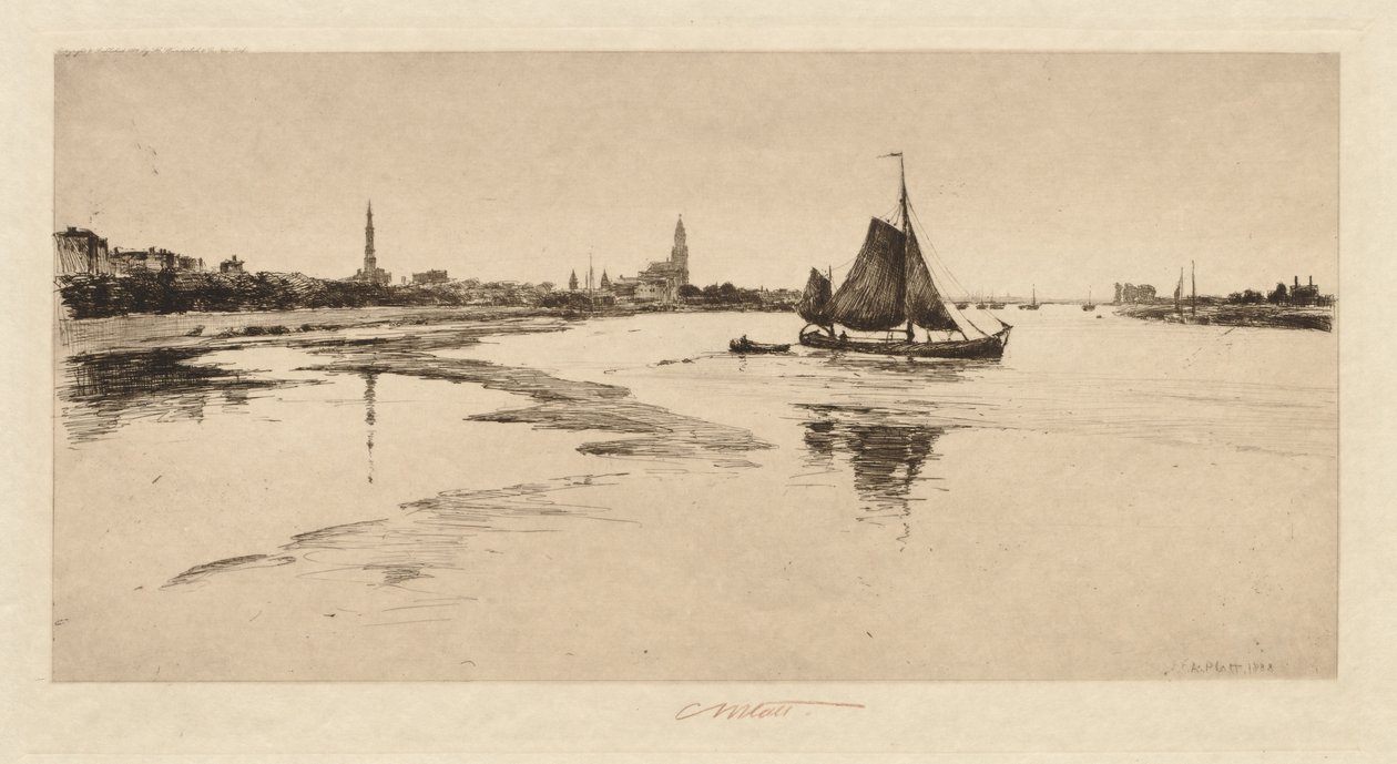 ライン川のアルンハイム、1888年。 作： チャールズアダムスプラット