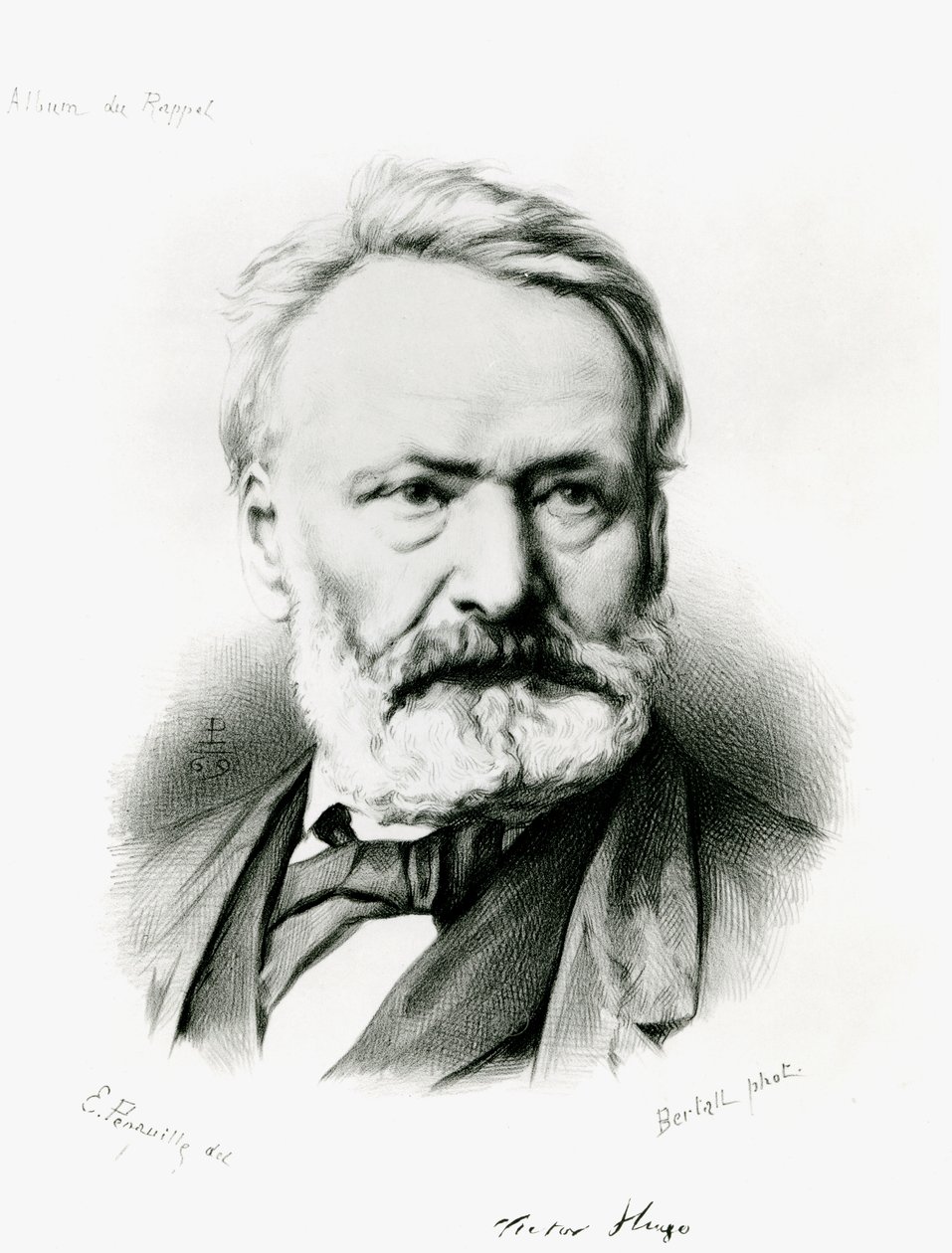 Edme Penauille（d.1871）1869の写真から彫刻された「Album du Rappel」からのVictor Hugo（1802-85）の肖像 作： シャルル・アルバート・ダルヌー・ベルトール