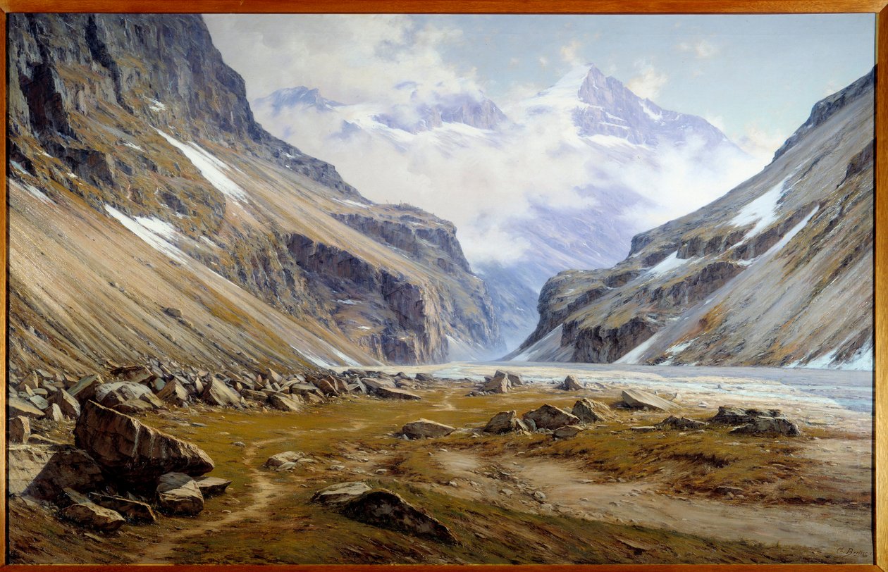 La vallee du Veneon a Saint Christophe en Oisans dans les Alpes シャルル・ベルティエ(1860-1924)の絵画 1894 Dim.2x3.2 m Grenoble, musee des Beaux Arts - アルプスのサン・クリストフ・アン・オワザンのヴェネオンの谷。シャルル・ベルティエ(1860-1924)の絵画 作： チャールズ・アレクサンドル・ベルティエ