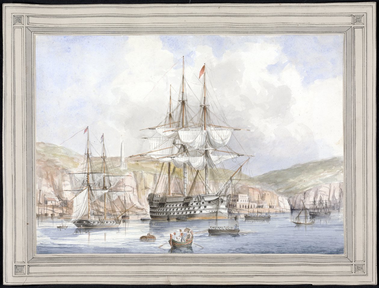 Vue de Malte (View at Malta) - チャールズ・アンドリュー・ダイス (1816-1853) による絵画、紙に水彩 (25.1x34.9 cm)、1849 年頃 - イェール大学 (アメリカ) 作： チャールズアンドリューダイス