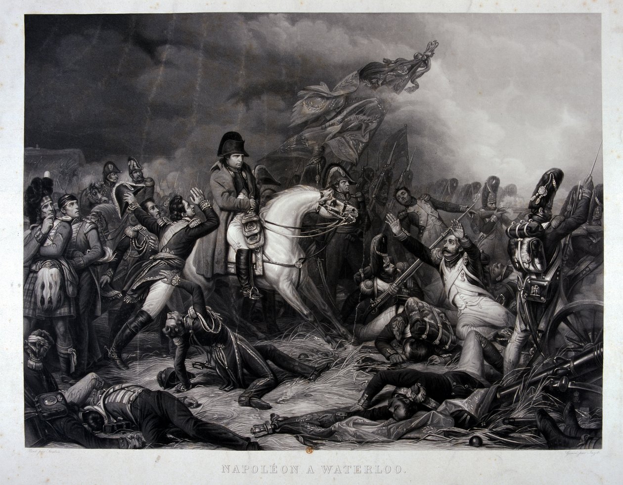 ウォータールーの戦いでのナポレオン（1769-1821）、1815年（メゾチント） 作： カール・フォン・スチューベン