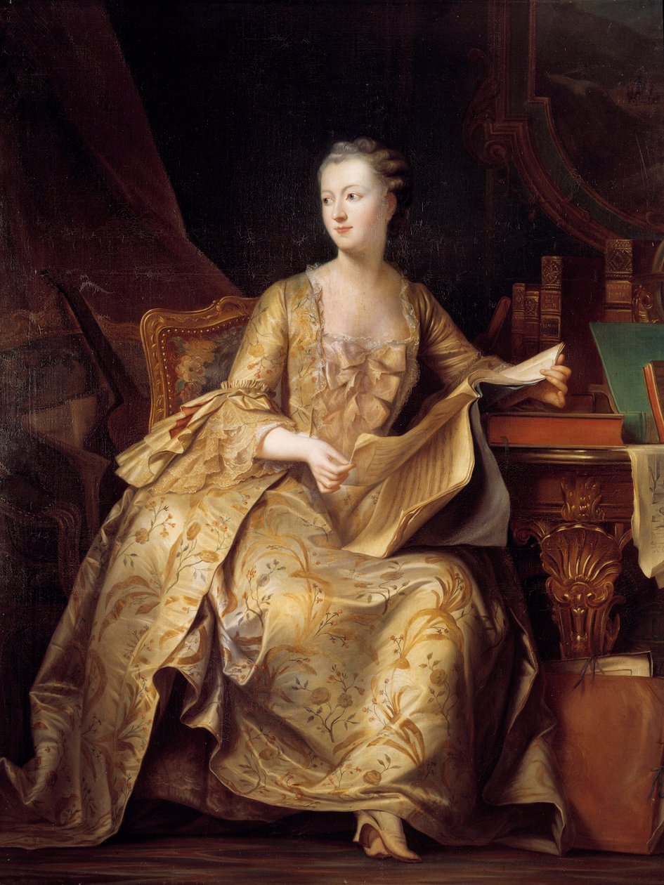 ジャンヌ・アントワネット・ポワソン（ポンパドゥール侯爵夫人）（1722-1764）の肖像 楽譜を持つシャルル・アウグスト・スチューベン（1788-1856）の絵画（ec.alle） 19世紀 日1,65×1,32メートル 作： シャルル・オーギュスト・スチューベン