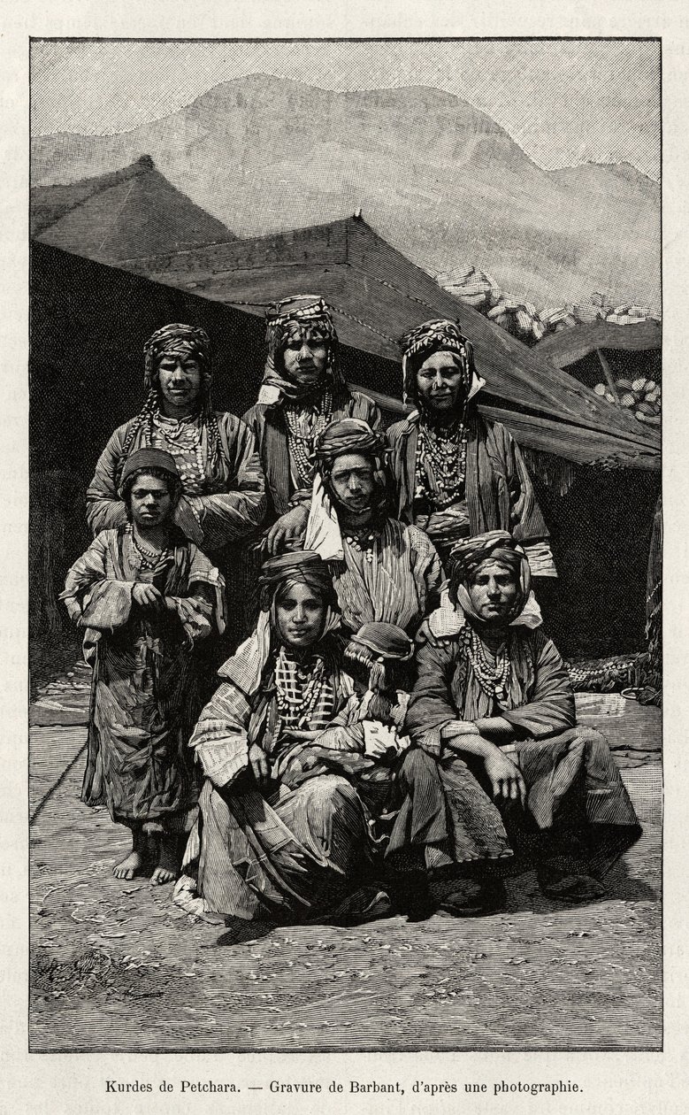 ペチャラのクルド人（トルコ）。エドゥアール・シャルトン（1807-1891）監督の『Le tour du Monde』（1892年、アシェット社、パリ）に掲載されたB.シャントル夫人の「A travers l