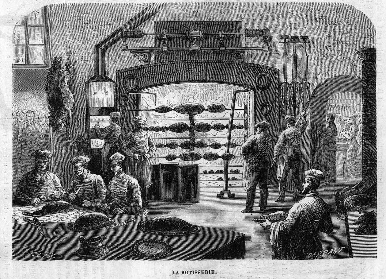 1864年、チュイルリー宮殿の「料理のロティサリー」。ムーランの図面からF.リクスとバルバンが作成した版画。 作： チャールズ・バルバント