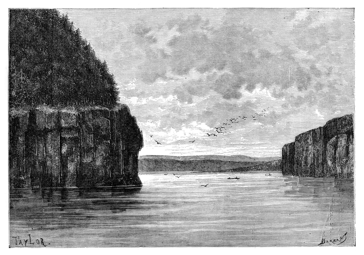 1895年、パドゥンスキーの急流、シベリア、ロシアの下にあるアンガラ川。 作： チャールズ・バルバント