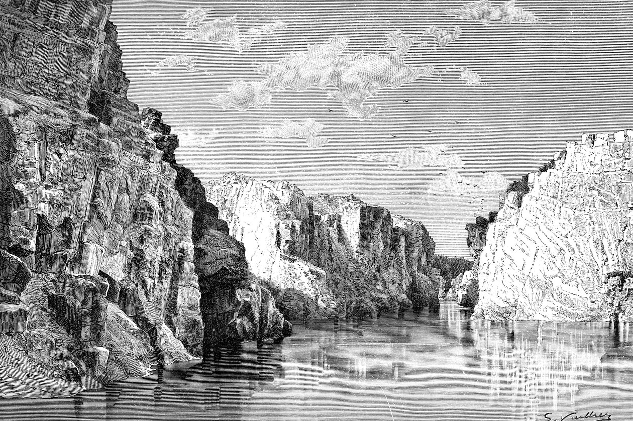マーブルロックスの峡谷、インド、1895年。 作： チャールズ・バルバント