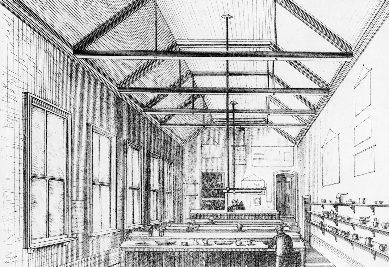 ダリッジ・カレッジの化学実験室、1870年頃（リトグラフ 作： チャールズバリー