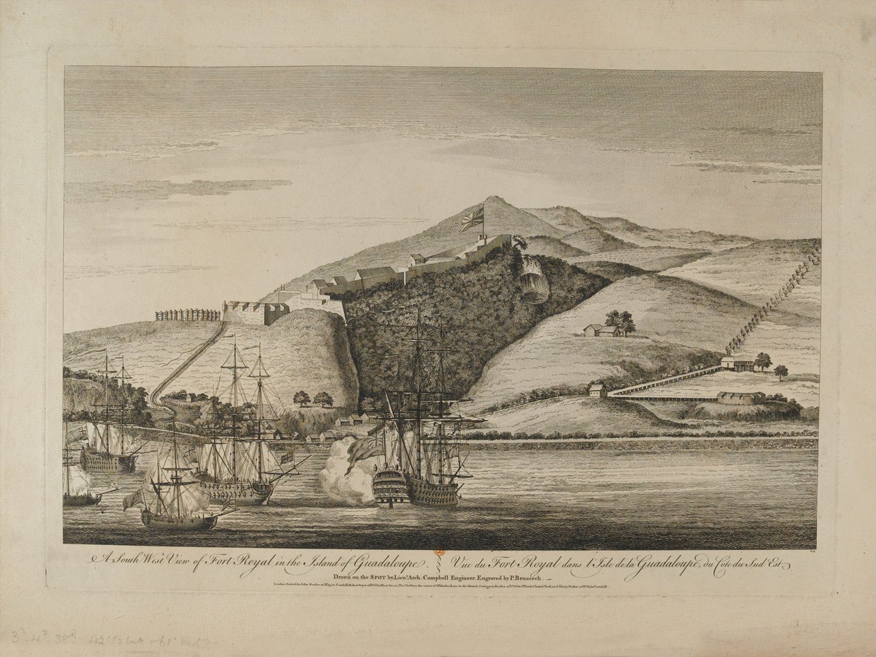 ？1759年頃、グアダルーペ島のフォートロイヤルのサウスビュー？ 作： チャールズ・ベナゼク