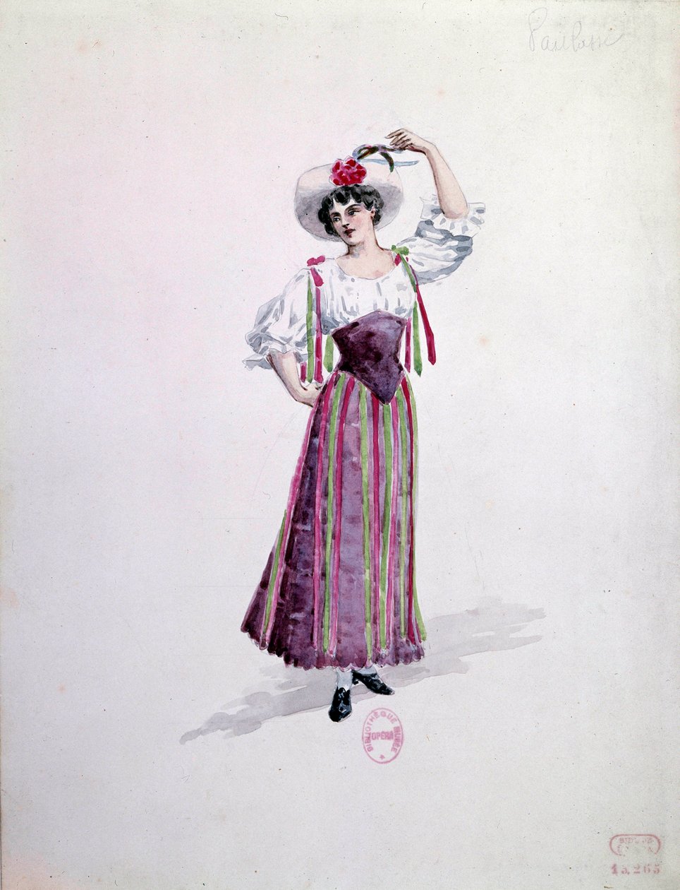 1892年、Ruggero Leoncavallo（1857-1919）作のオペラ「Paillasse」（de pagliacci、道化師）の若い女性の衣装（NeddaまたはColombine？チャールズ・ビアンキーニ（1860-1905）による水彩画 作： チャールズ・ビアンキーニ