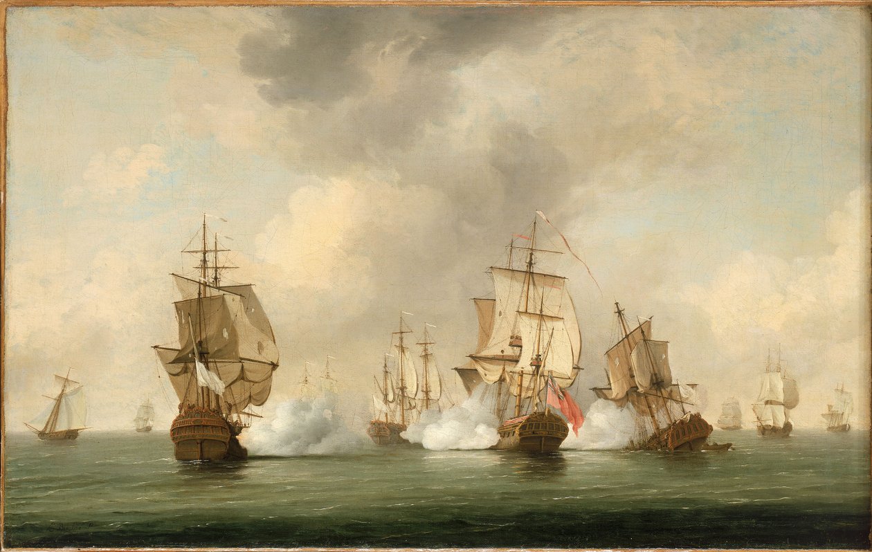 ウォーカー提督の行動：フランス船艦隊と交戦する私掠船「ボスカウェン」（1745年5月23日 作： チャールズブルッキング