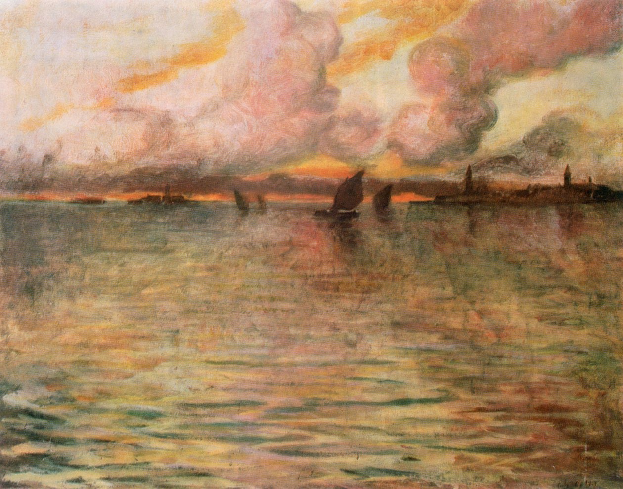 ヴェネツィアの遠景のある海景、1896年 作： チャールズコット