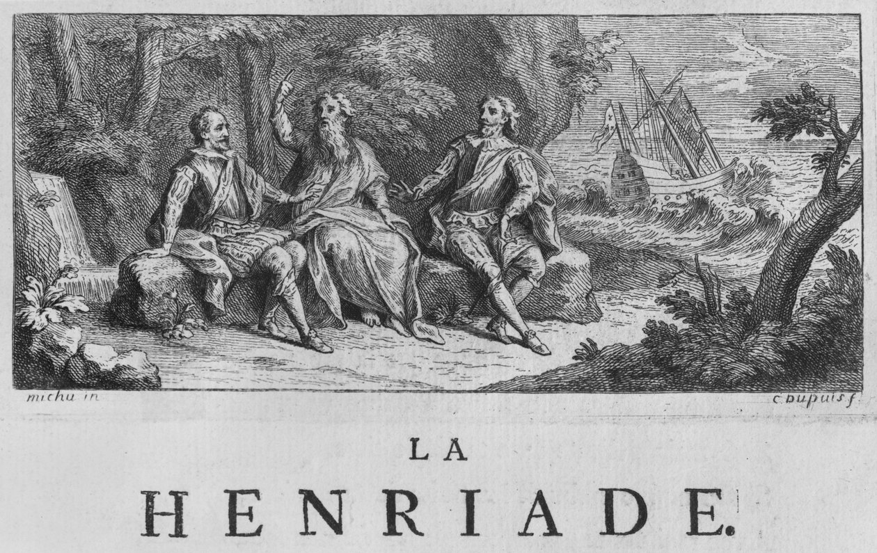 ヴォルテール（1694-1778）による「ラアンリエード」の前絵イラスト1728 作： チャールズ・デュプイ