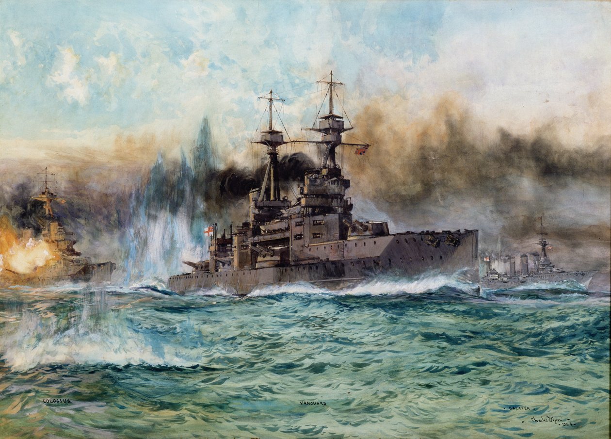 1924年のユトランドの戦いでのHMSヴァンガード 作： チャールズ・エドワード・ディクソン