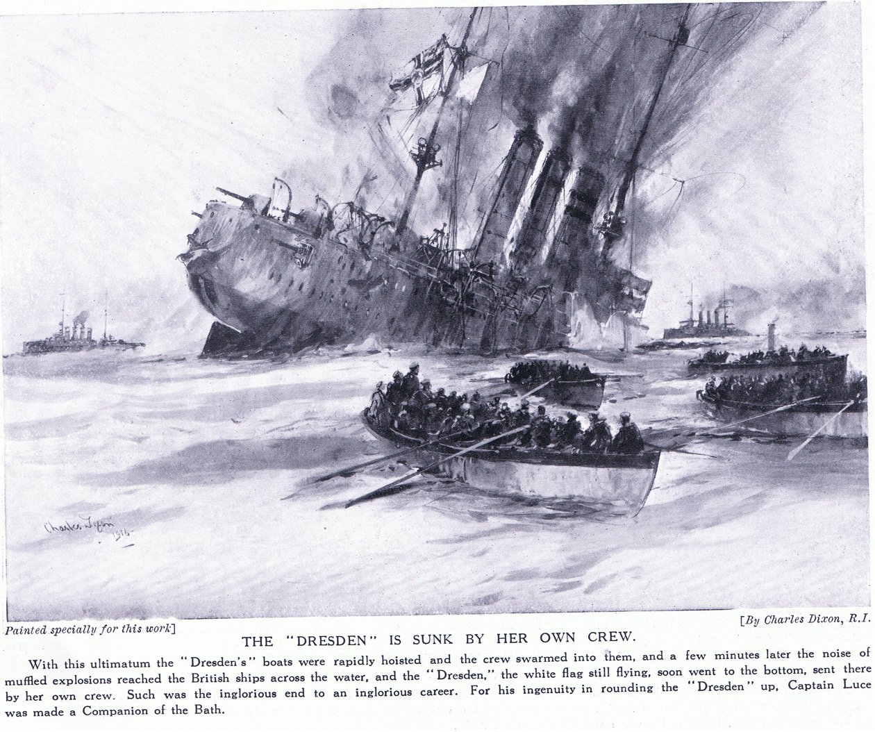 ドレスデンは1915年3月に自分の乗組員によって沈没 作： チャールズ・エドワード・ディクソン