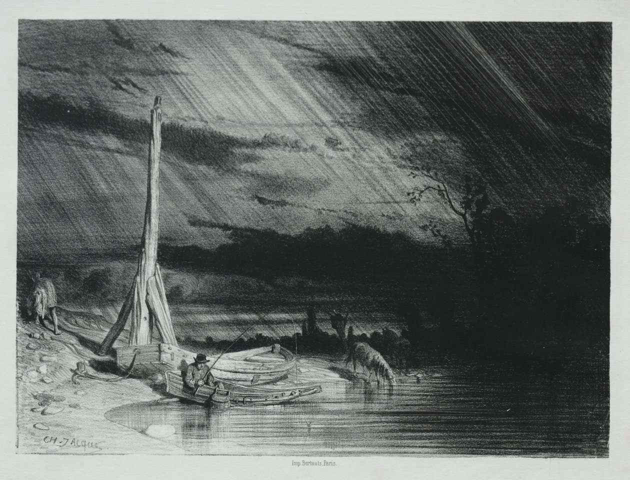 漁師、雨の天候、1847年。 作： チャールズ・エミール・ジャック
